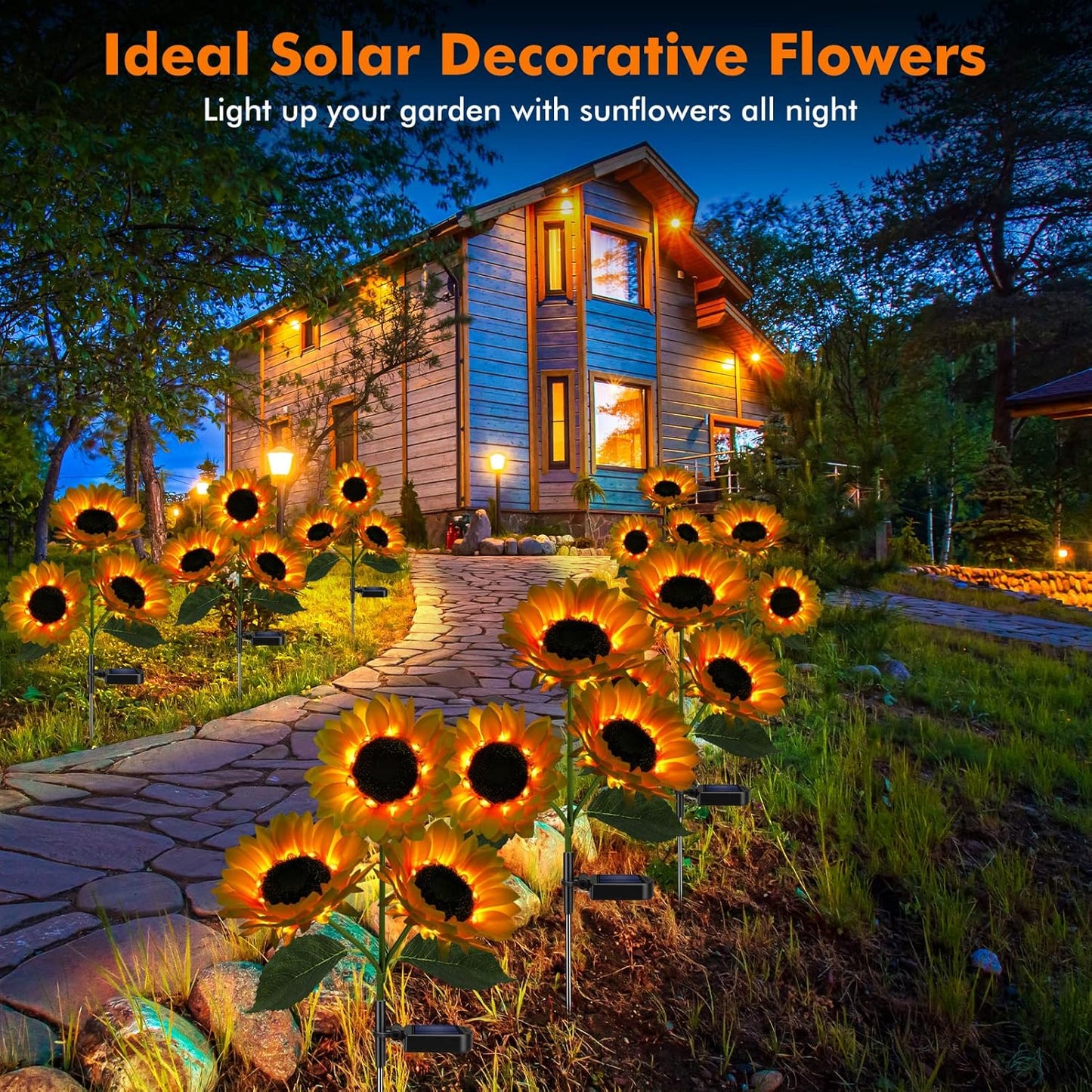 🌻2pcs Solar LED Sunflower Garden Lights, Realistic Night Glow for Yard, Lawn, Patio and Porch Decoration, Waterproof IP65