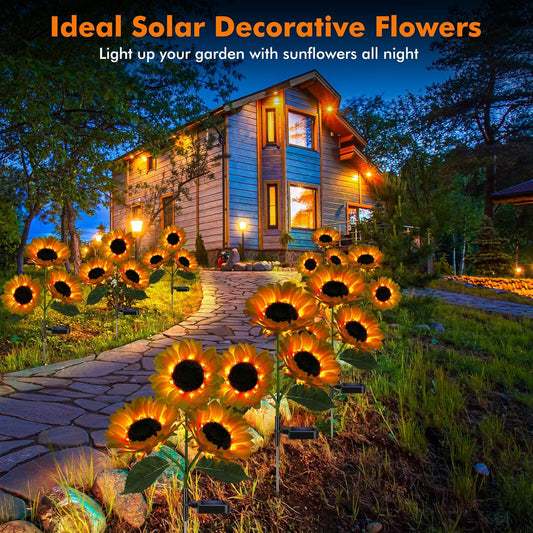 🌻2pcs Solar LED Sunflower Garden Lights, Realistic Night Glow for Yard, Lawn, Patio and Porch Decoration, Waterproof IP65