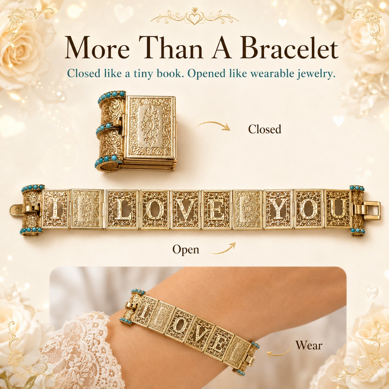 Victorian Book “I Love You” Bracelet