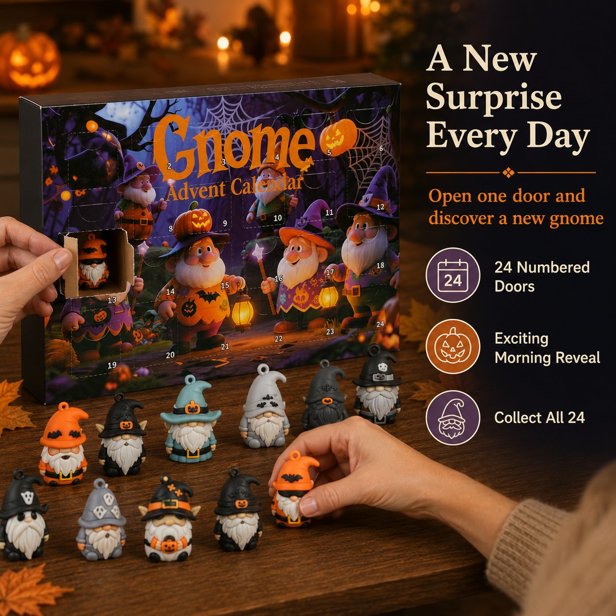 24 Days of Halloween Gnome Surprise Figures Advent Calendar Box