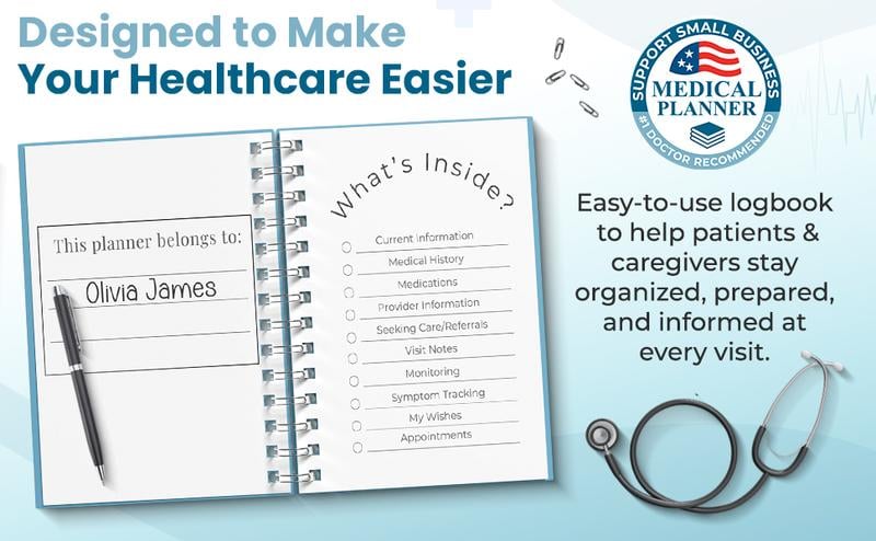 📚Medical Visit Logbook: Your Essential Medical Planner | Vegan Leather Hardcover, Pen Holder & Durable Spiral Binding