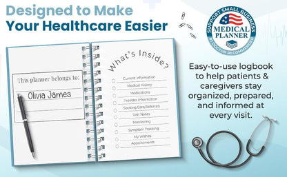 📚Medical Visit Logbook: Your Essential Medical Planner | Vegan Leather Hardcover, Pen Holder & Durable Spiral Binding