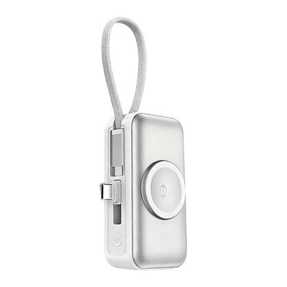 🔋3-in-1 Power Bank – Integrated Cable & Foldable Wall Plug – Wireless Watch Charger for iPhone & Android ✈️