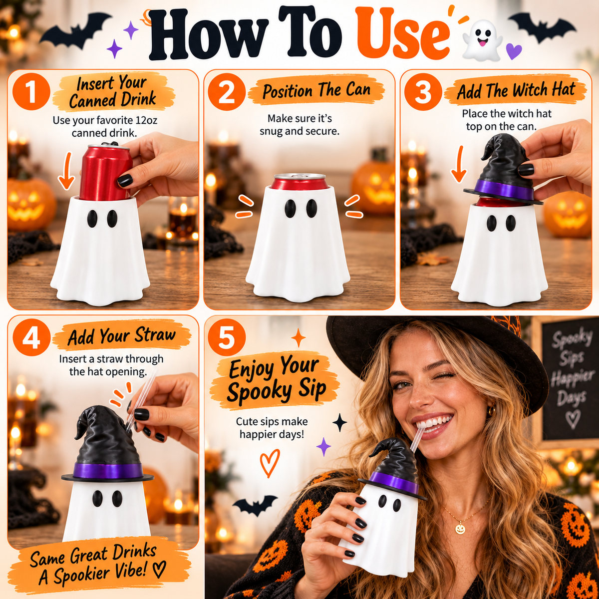 🎃 Limited-Time Halloween Deal — Ghost Witch Hat Beverage Can Cover 👻🥤