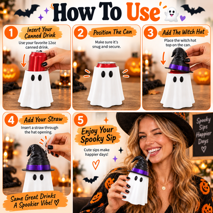 🎃 Limited-Time Halloween Deal — Ghost Witch Hat Beverage Can Cover 👻🥤
