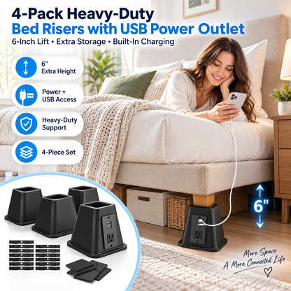 🔥 50% OFF Today – 4-Pack Heavy-Duty 6" Bed Risers with USB Power Outlet