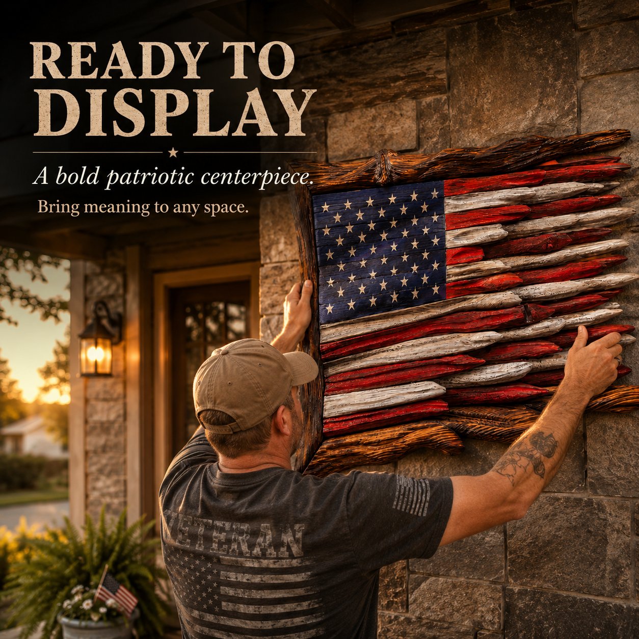 "The Battle Worn" Flag,3D Iron Patriotic Tattered Great of Honor Office Wall Art Decoration, Indoor Outdoor Yard Farmhouse Patio for Patriots Family Friends Soldiers.