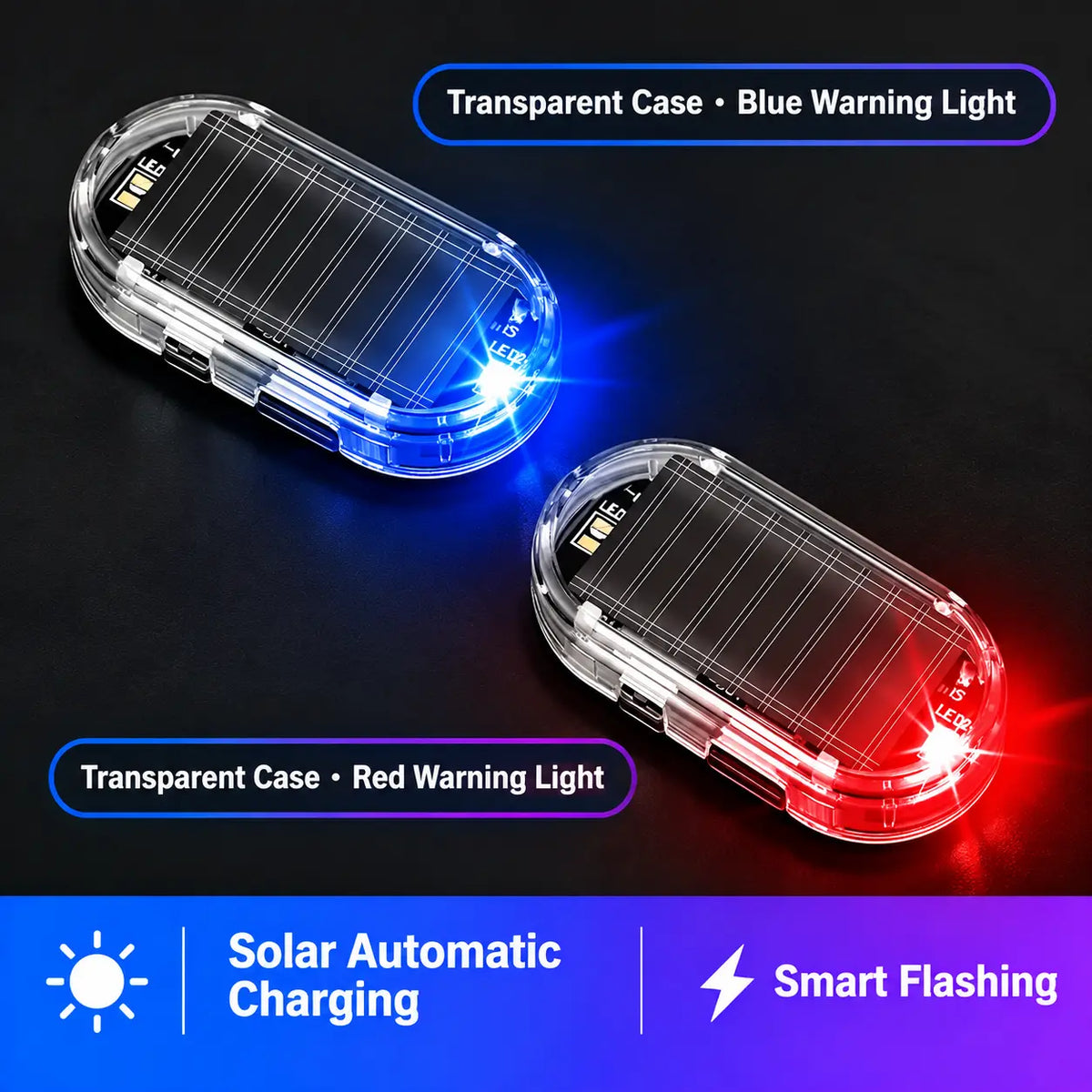 Solar Powered Fake Car Alarm Light, Auto Light Sensor LED Simulated Security Warning Flashing Light, No Wiring DIY Car Anti-Theft Dummy Alarm Lamp