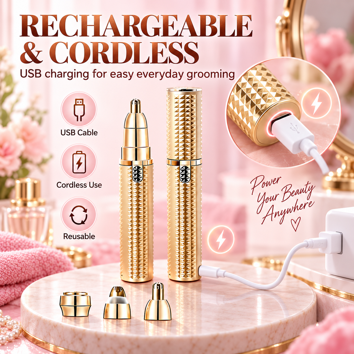 Women's Rechargeable 3-in-1 Facial Hair Trimmer