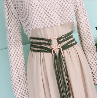 🔥Medieval Viking Braided Leather Belt Set, with Ring Buckle & Tassel Decorations