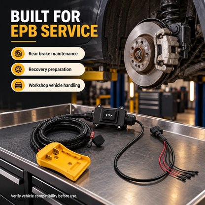 EPB service context with unconnected tool on a workshop trolley