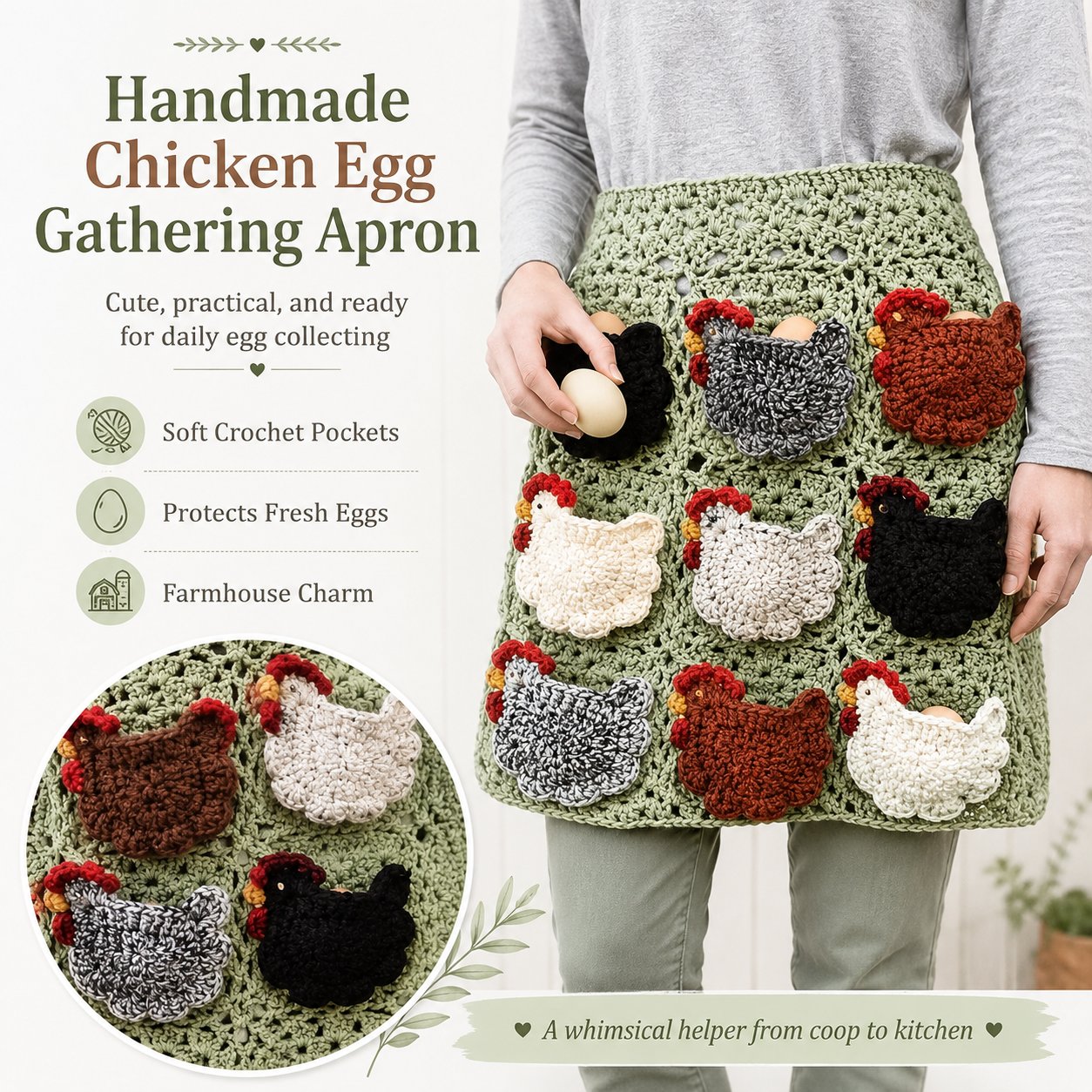 🐔Handmade Crochet Chicken Egg Collecting Apron🥚🎁Buy 2 FREE SHIPPING