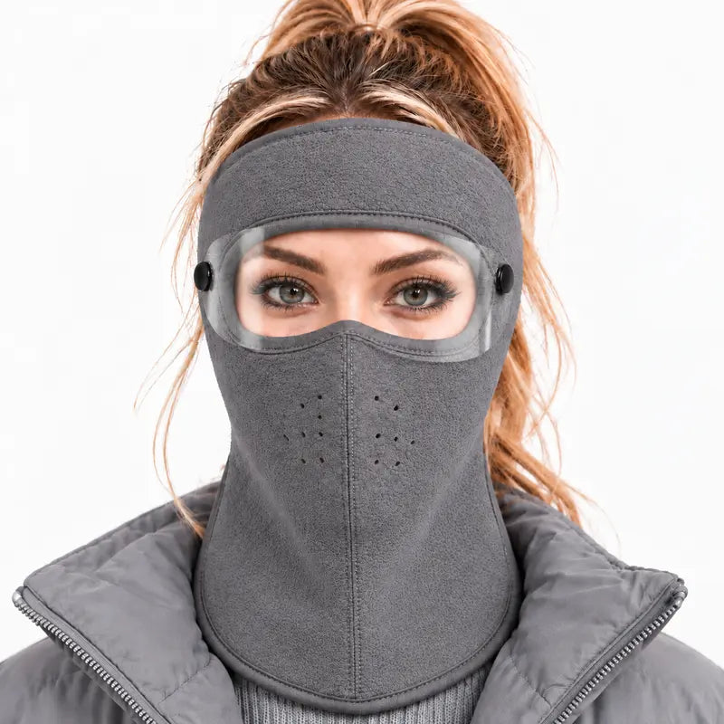 Winter protective face mask with detachable goggles, windproof and warm, fleece-lined—unisex