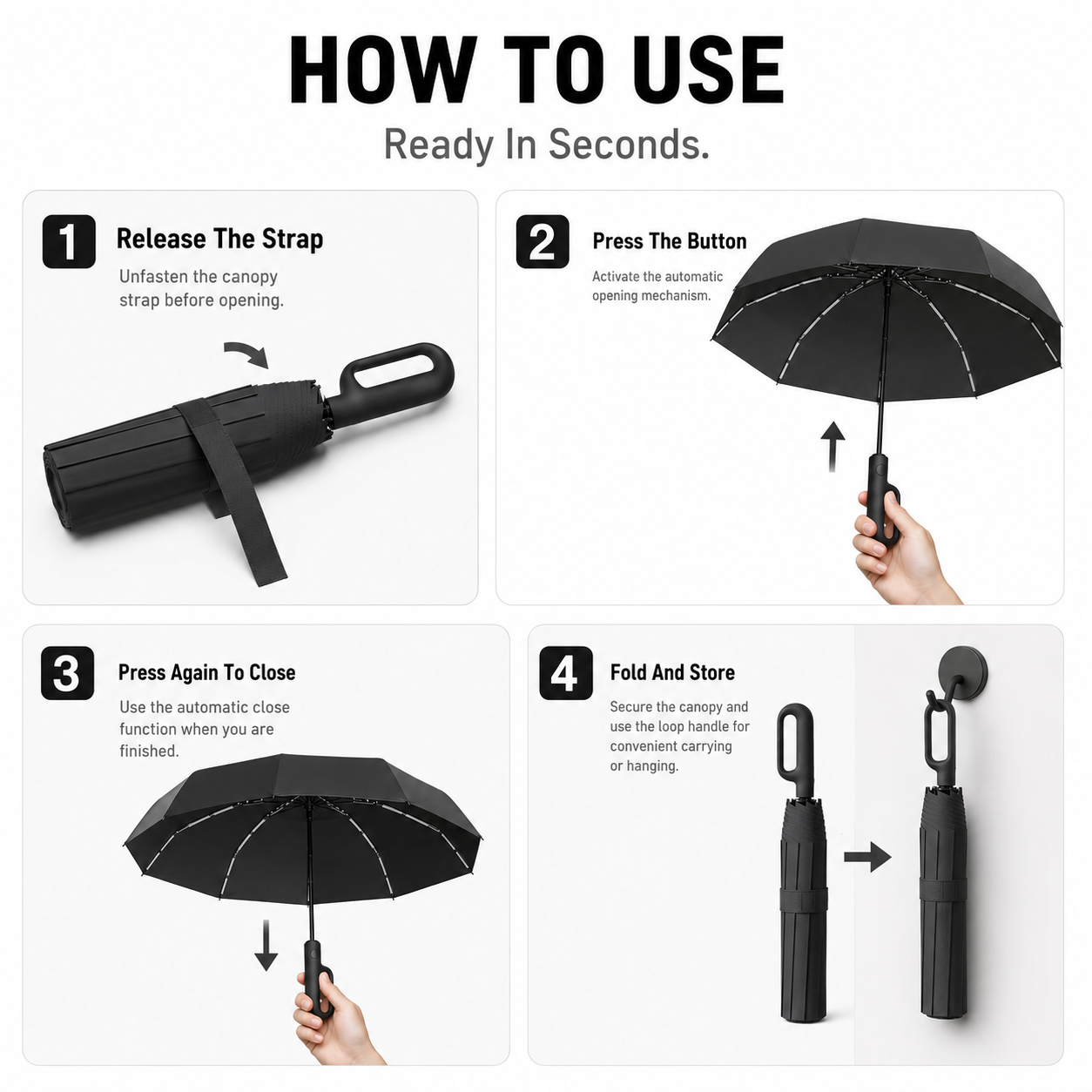 Automatic folding umbrella With buckle