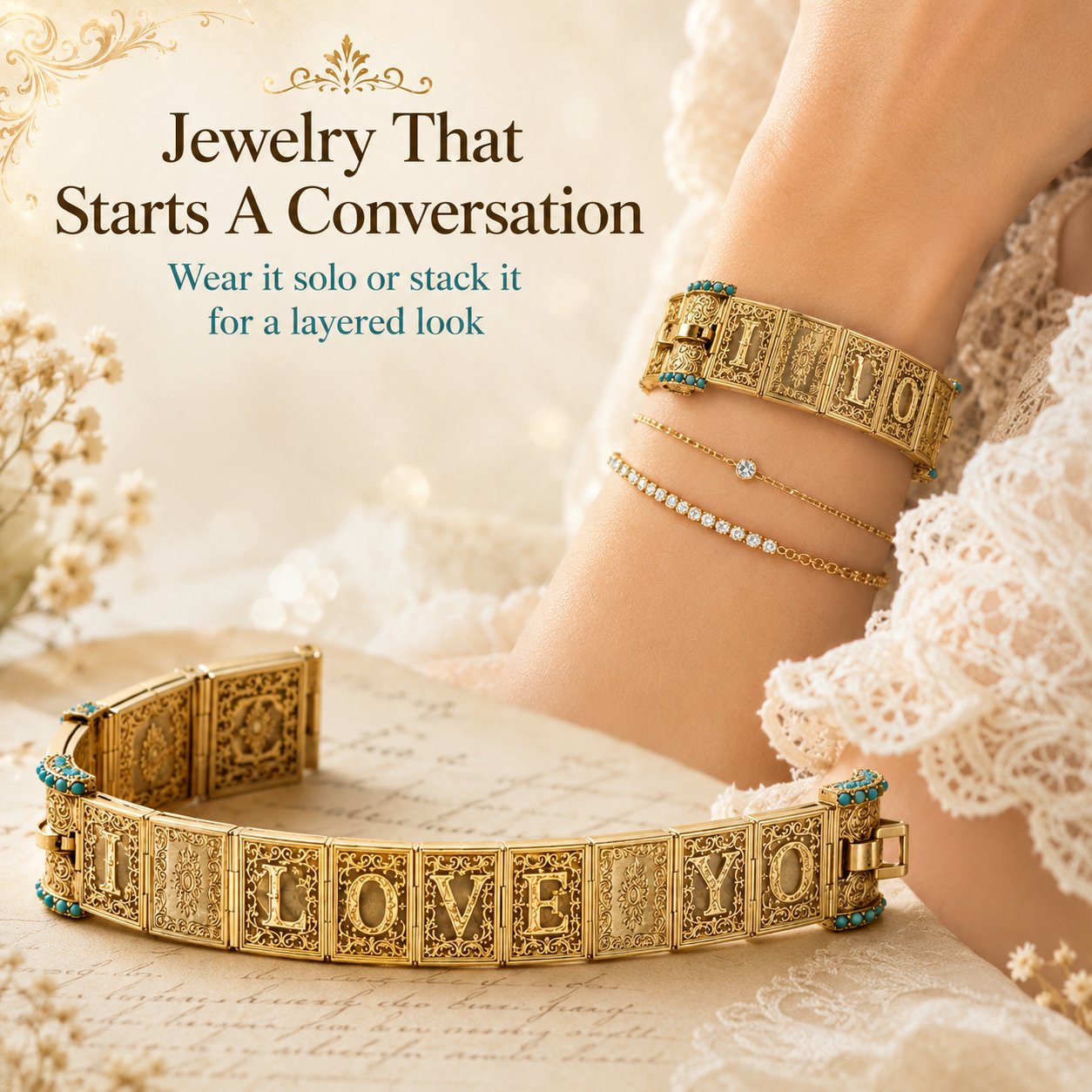Victorian Book “I Love You” Bracelet
