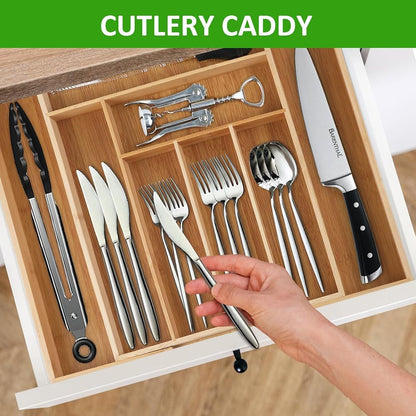 🥢 Bamboo Extendable Kitchen Drawer Organizer