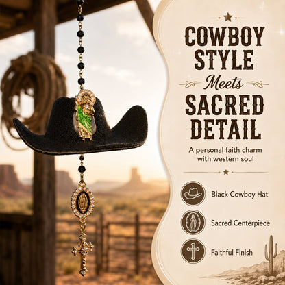 Cowboy Hat Jesus Rosary Car Charm