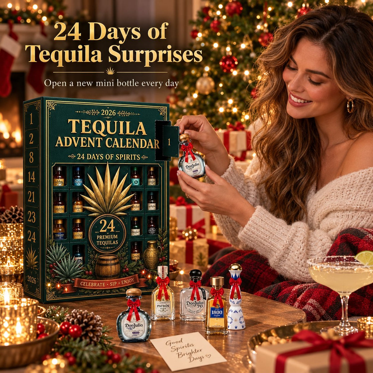 🎁🏺24-Day Mini Tequila Bottle Advent Blind Box for Holiday Celebration, Bar Table Decor, Collector Gift & Family Countdown
