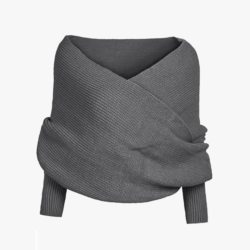 Womens Scarf with Sleeves Knit Wrap Sweater Cozy Crochet Cropped Shawl