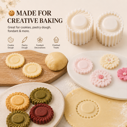 Flower-Shaped Cookie Cutters, Embossed Pastry Molds（2PC）
