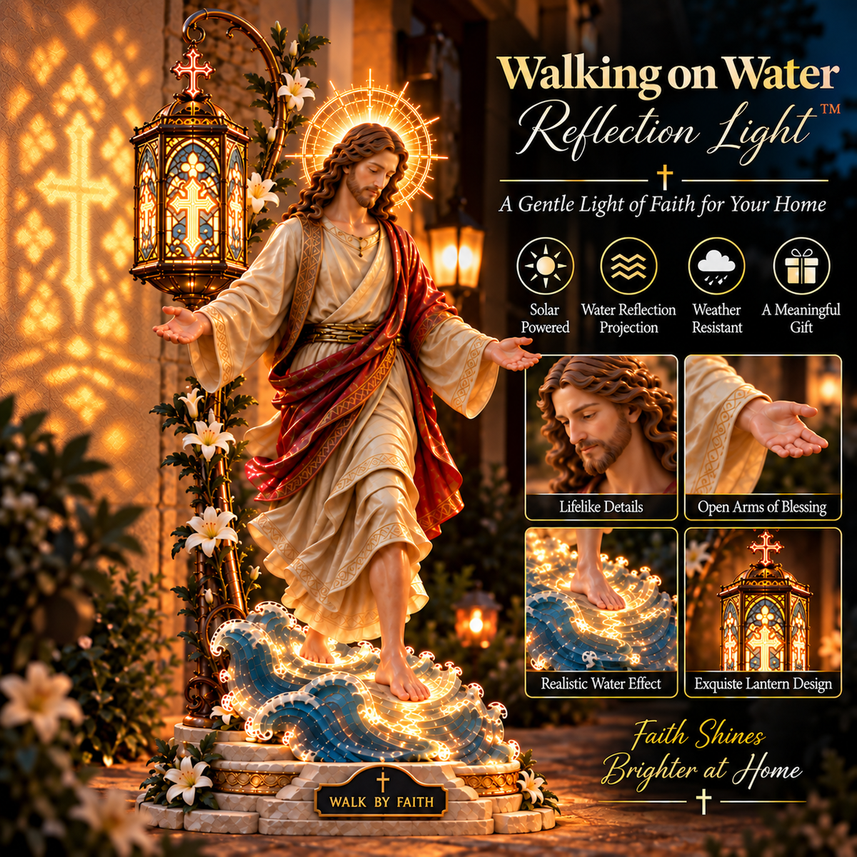 ✨✝️✨ Walk by Faith Jesus Reflection Light – Walking on Water Christian Decor