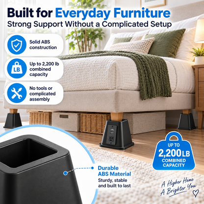 🔥 50% OFF Today – 4-Pack Heavy-Duty 6" Bed Risers with USB Power Outlet