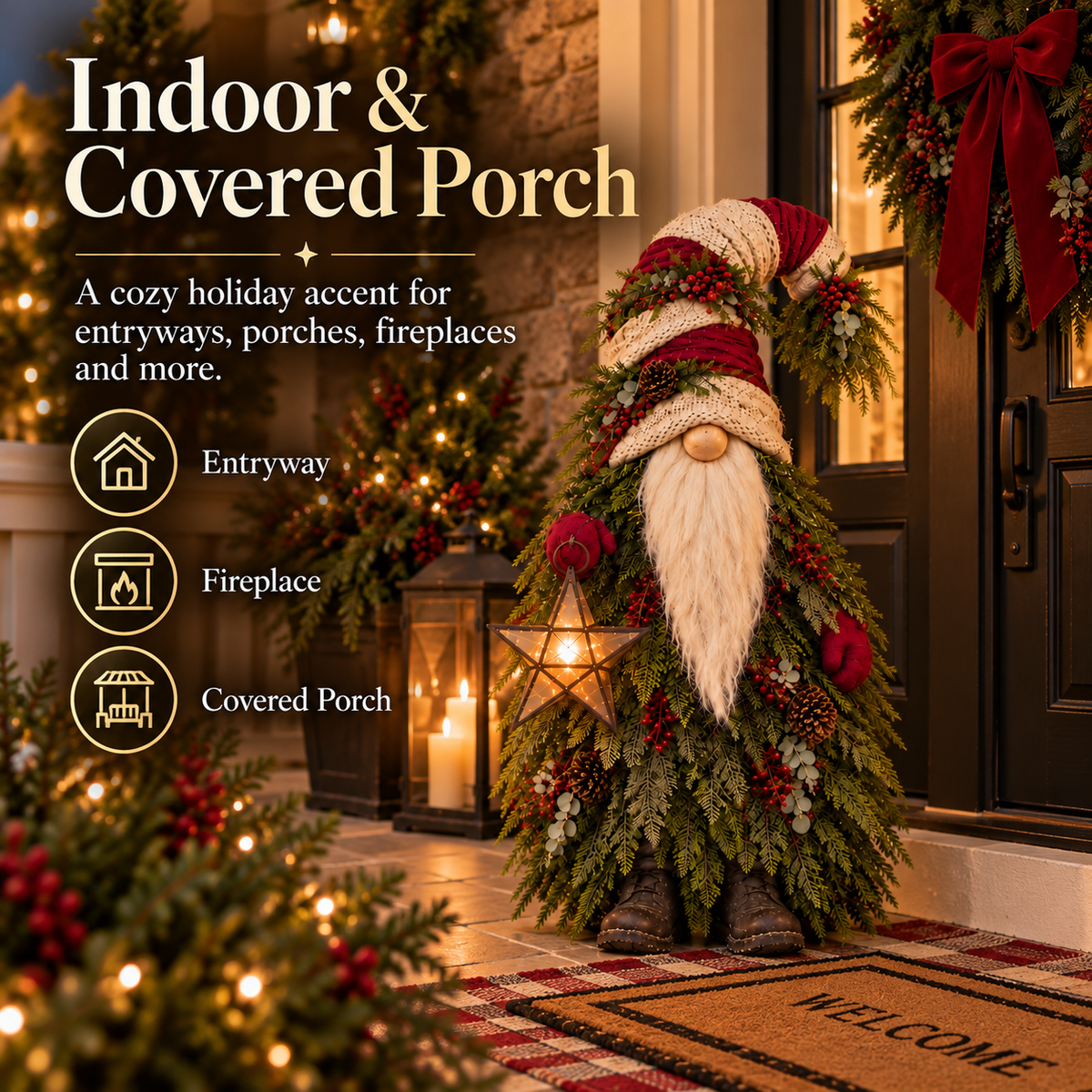 🔥Last Day 50%🎄 Light-Up Evergreen Christmas Gnome – Glowing Star Lantern Porch Decor