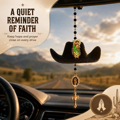 Cowboy Hat Jesus Rosary Car Charm