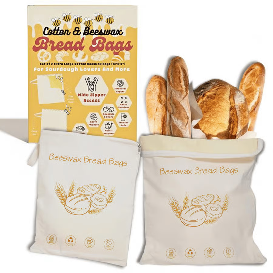 🔥Last Day 49% OFF 🍞Wide Zipper Access Reusable Cotton & Beeswax Bread Bags – Keep Your Sourdough Fresh🌟