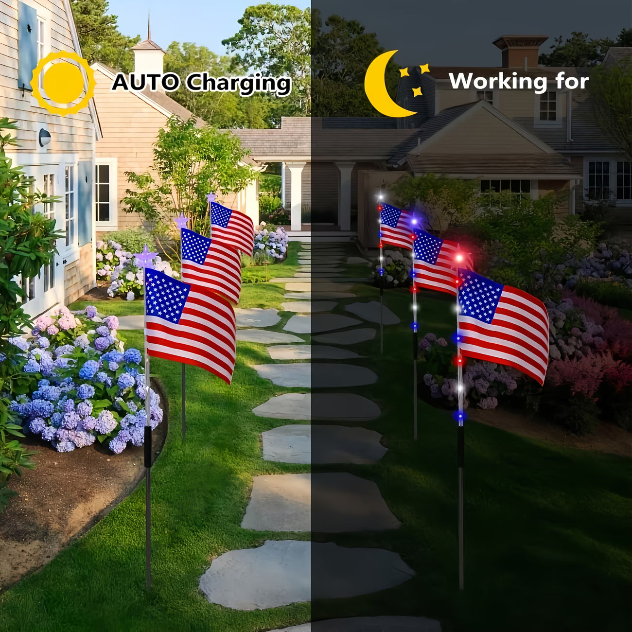 🤩🤩8-Piece Flag Light Set – 4th of July Decorations with 8 Lighting Modes – Ideal for Independence Day Pathways, Gardens, and Yard Decor