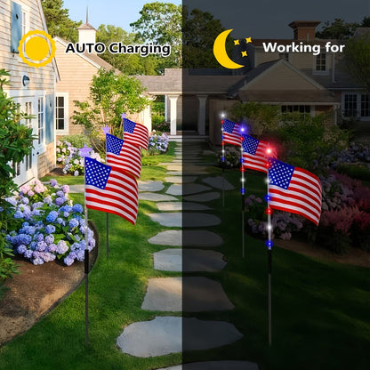 🤩🤩8-Piece Flag Light Set – 4th of July Decorations with 8 Lighting Modes – Ideal for Independence Day Pathways, Gardens, and Yard Decor