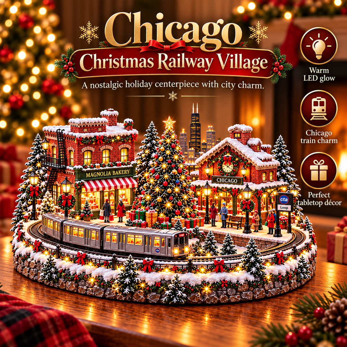 🔥 LAST DAY 50% OFF 🚋🎄 Christmas City Railway  – Lighted San Francisco Cable Car & Chicago Train Holiday Scenes