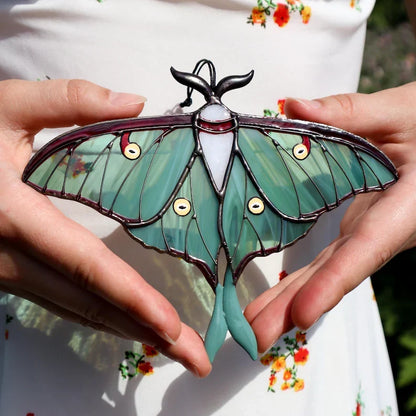 Handcrafted Luna Moth Butterfly Suncatcher - Stained Glass Window Hangings