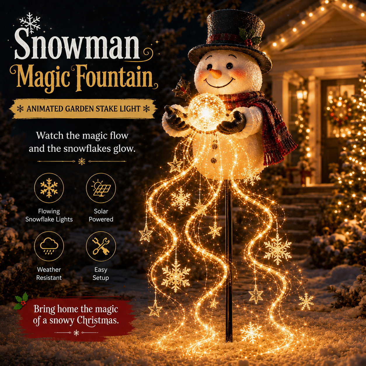 Snowman Magic Fountain™ | Flowing Snowflake Christmas Garden Light ❄️