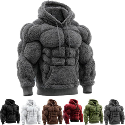 Line Art Flannel Warm Men's Hooded Sweatshirt