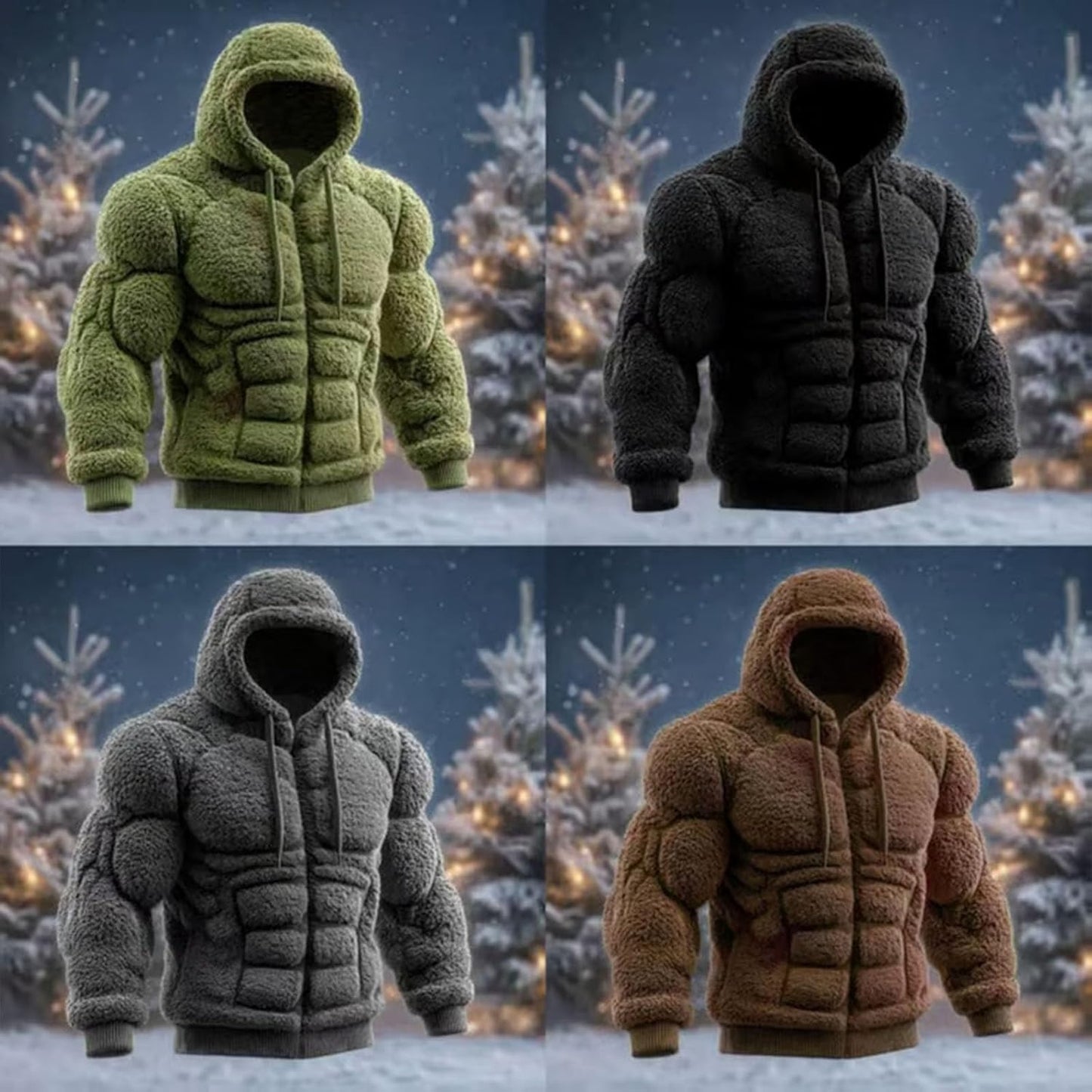 Line Art Flannel Warm Men's Hooded Sweatshirt