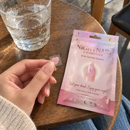 💗 Discreet Drink Test Nail Stickers – Heart-Shaped GHB Detection Stickers for Women's Night Out Safety ✨