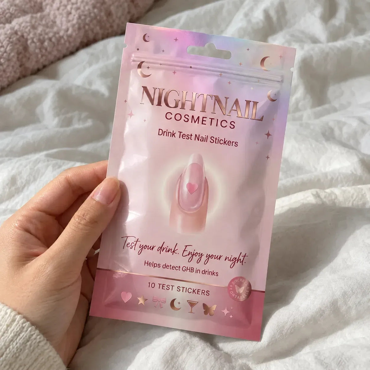 💗 Discreet Drink Test Nail Stickers – Heart-Shaped GHB Detection Stickers for Women's Night Out Safety ✨