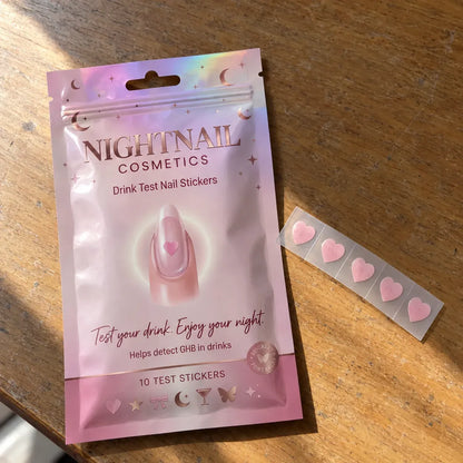 💗 Discreet Drink Test Nail Stickers – Heart-Shaped GHB Detection Stickers for Women's Night Out Safety ✨