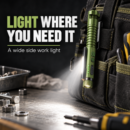 Side work light clipped to a tool bag