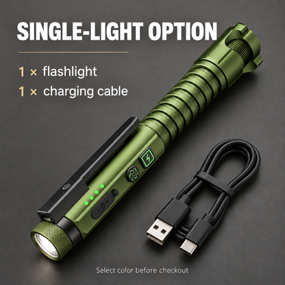 Single-light option with flashlight and charging cable