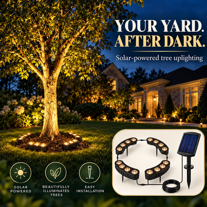 Solar ring tree lights at night