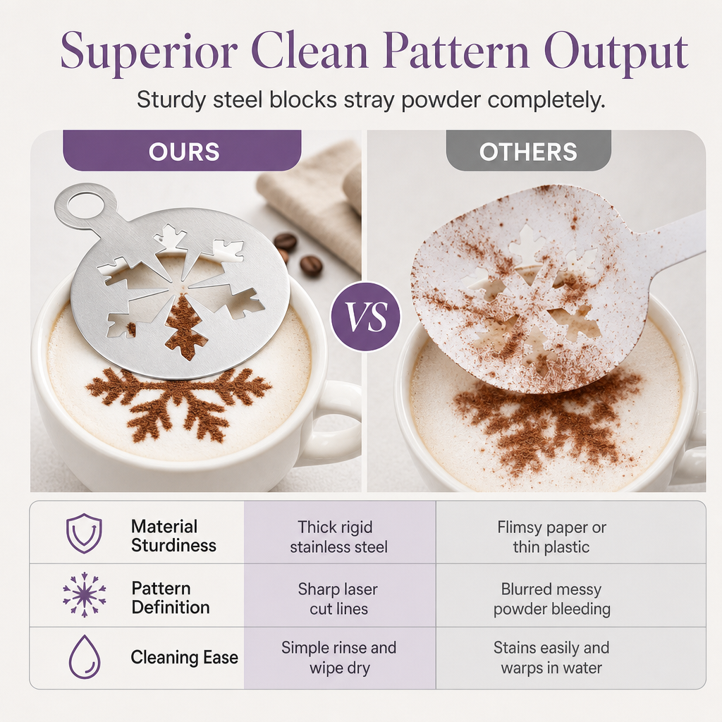☕ Stainless Steel Coffee Latte Art Stencil Template - Precision Powder Duster Mold 🍰