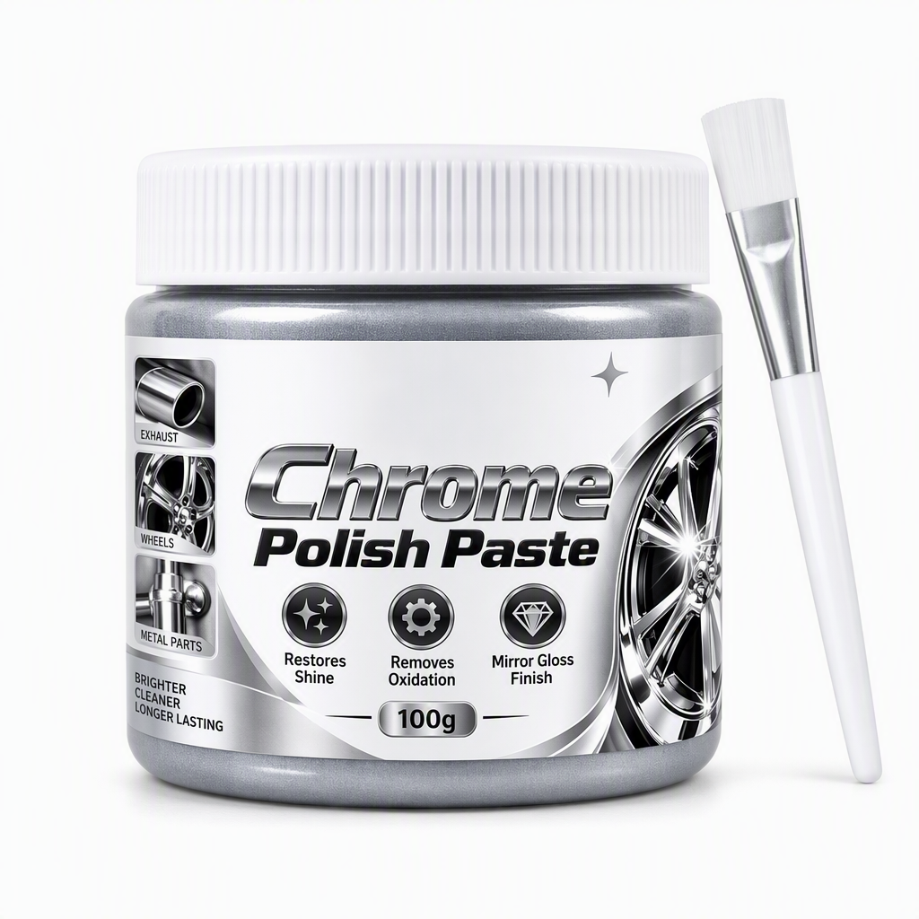 ✨50% OFF NOW! Metal Chrome Polish & Restorer Paste with Brush – Heavy-Duty Chrome Polishing Cream, Oxidation Remover for Car Wheels, Metal Trim, Faucets & Chrome Surfaces