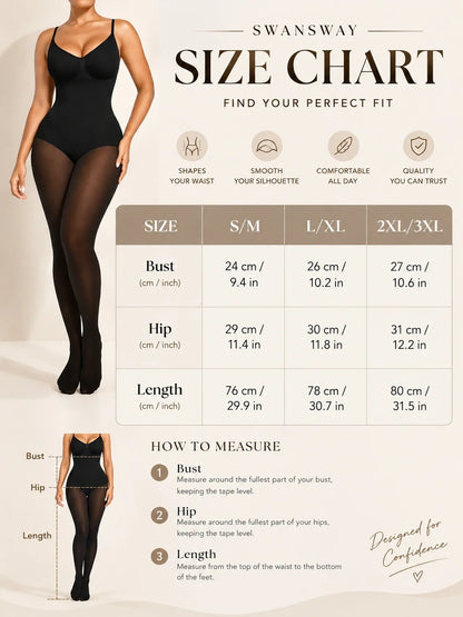 Women’s Fleece Lined Sheer Look Tummy Control Full Body Shaping Bodysuit